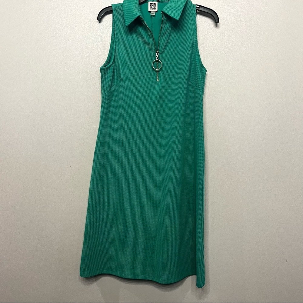 Anne Klein Green Sleeveless Midi Polo Dress with Zip